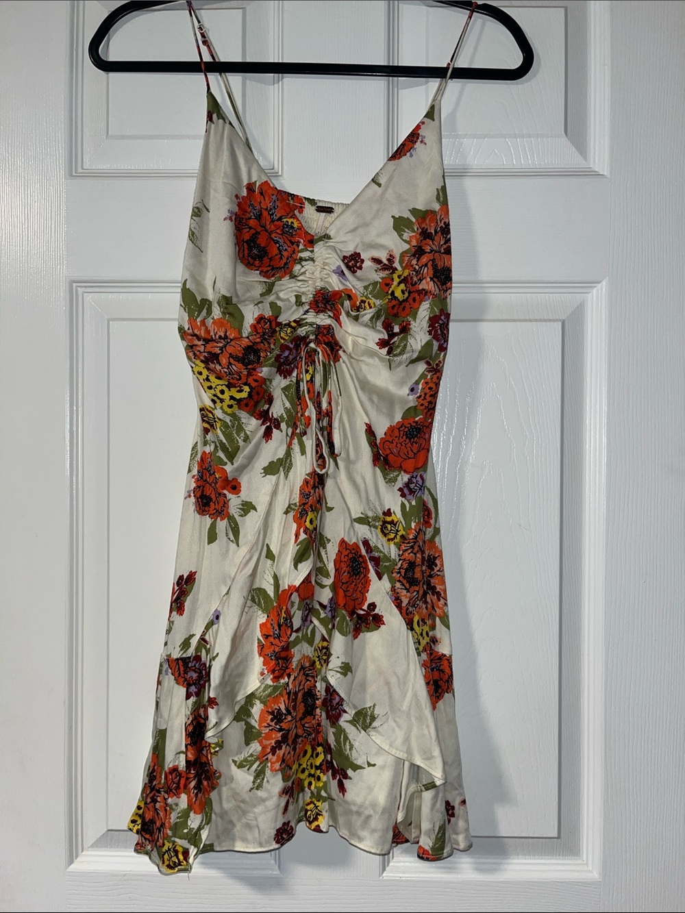 Free People Ivory Slip Dress with Orange & Green Floral